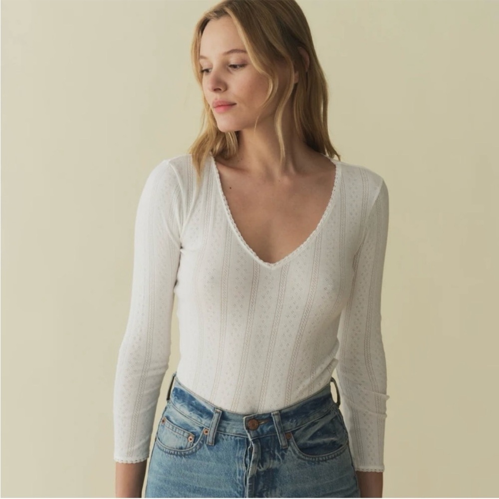 Doen Cilla Tee in Salt Pointelle, NWT